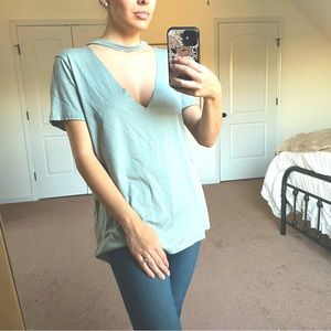 Blush NWT Women's Choker Tee Shirt Sage Green Small Trendy Boutique 90s Casual